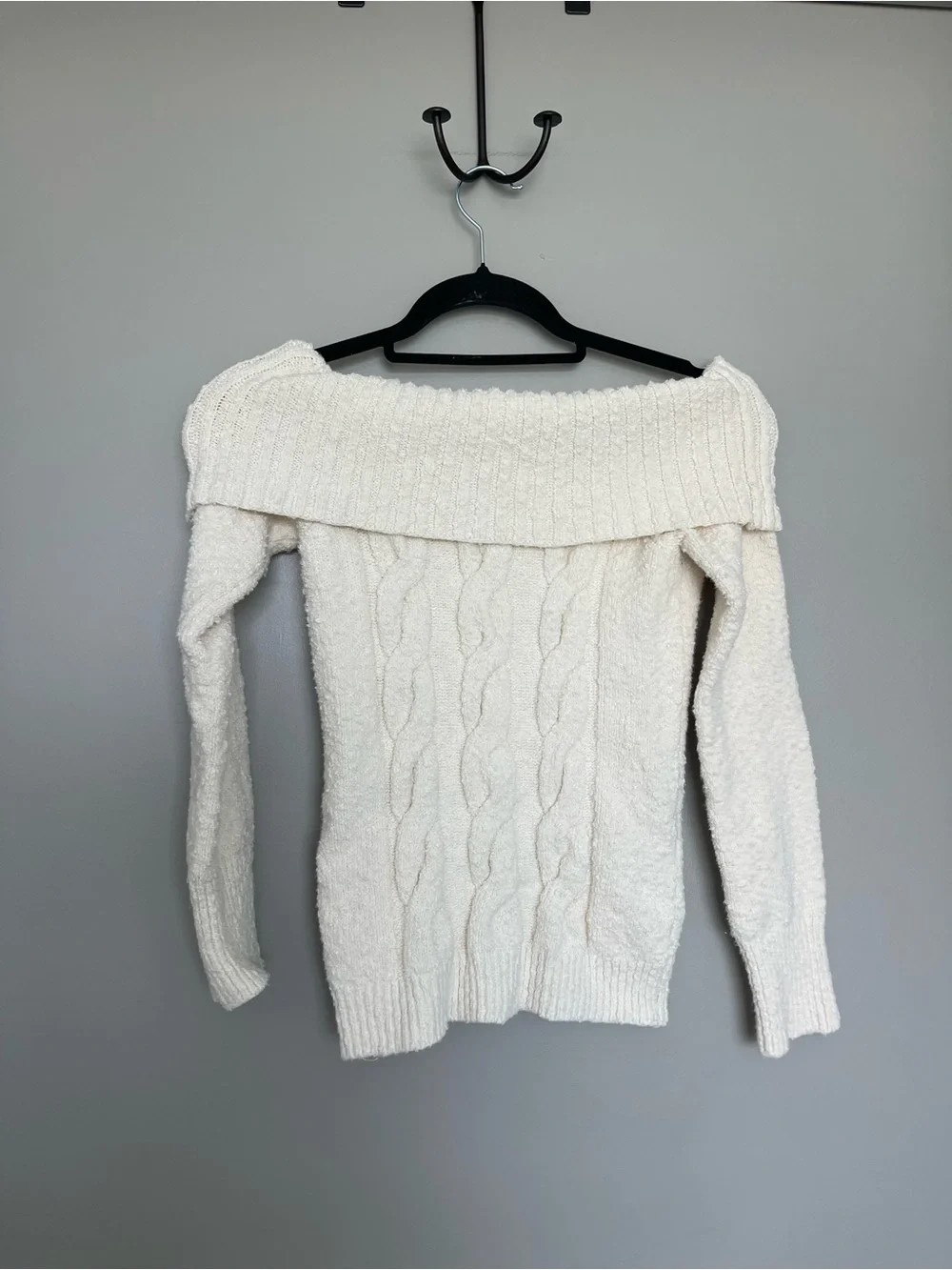 Free People Cream Off-the-Shoulder Cable Knit Sweater
